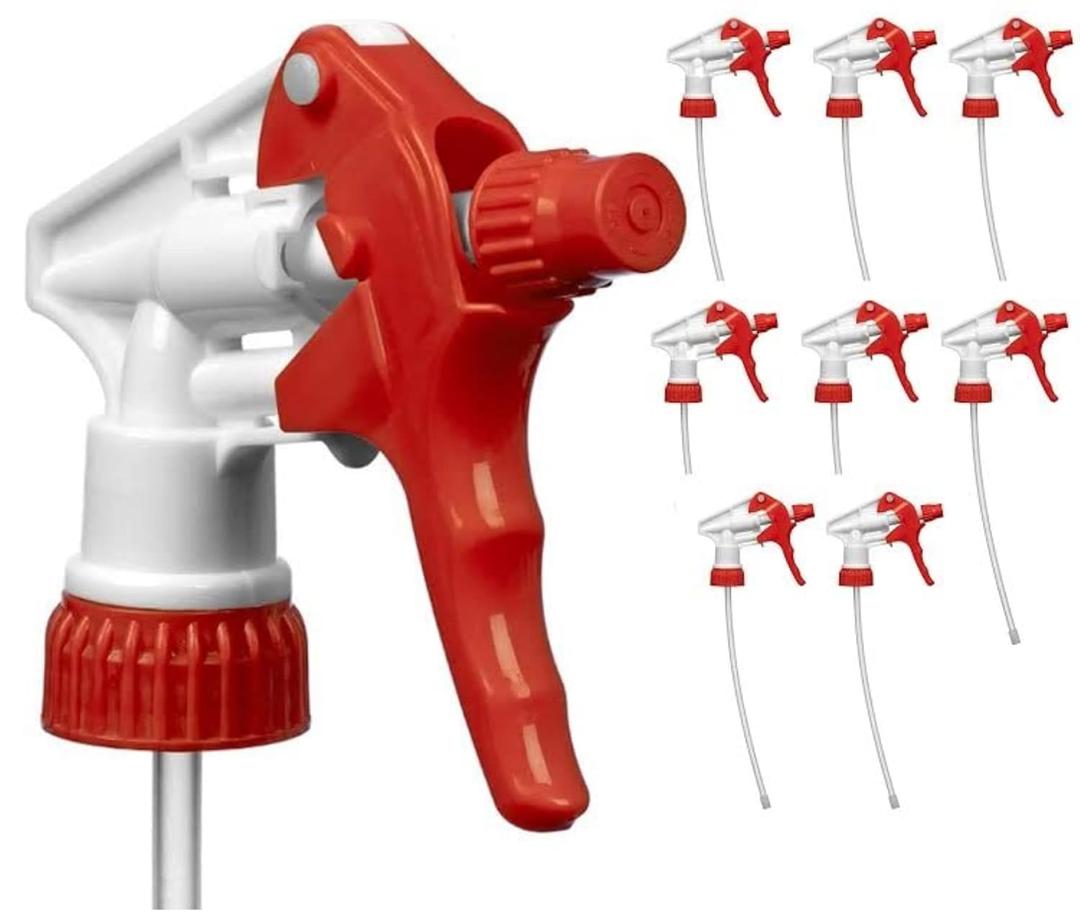 8 Pcs Spray Bottle Nozzles - Chemical Resistant Industrial Replacement Head - Leak Proof, Low Fatigue, Wide Usage, Heavy Duty Trigger for Bottles 16Oz, 24Oz & 32Oz Red