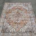 Area Rug 8x10 Washable Vintage - Soft Traditional Rugs for Living Room Large Non Slip Backing with Low Pile Farmhouse Oriental Retro Carpet for Bedroom Dining Room or Home Office - Orange