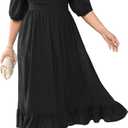 Women's Plus Size Maxi Dress Summer Half Lantern Sleeve Square Neck Smocked Flowy A-Line Elegant Wedding Guest Dresses 2XL