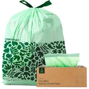 Cleanomic Compostable* Trash Bags with Drawstring (13 Gallon, 25 Units, Tall), BPI Certified For Kitchen Compost