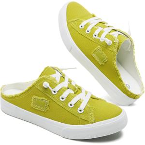 BENPAO Women's Slip on Sneakers Canvas Slip ons Shoes Fashion Comfortable Mules Womens Non Slip Loafers Casual Backless Shoes (8.5, Apple Green)