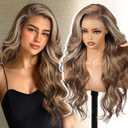 Ash Brown Highlight Synthetic Lace Front Wig,136 Balayage Curly Meshless Glueless Wigs for Women Daily Use 26IN#TT6/166