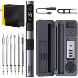 FNIRSI HS-02A 100W Portable Corded Soldering Iron Kit with Storage Case, 3S Fast Heating, 212-842, Pre-set 3 Groups Temperature, 6 F245 Soldering Tips, Smart Soldering Iron Pen for Electronics Repair