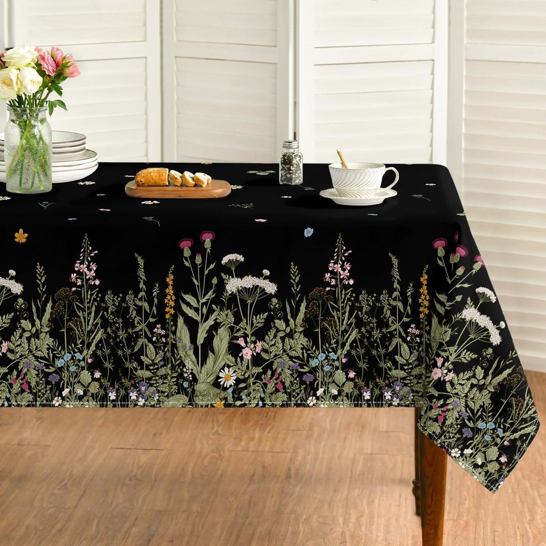 Horaldaily Spring Tablecloth 5270 Inch Rectangular, Black Wild Flower Daisy Washable Seasonal Table Cover for Party Picnic Dinner Decor