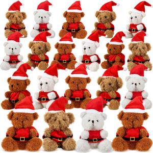 Liliful 20 Pcs Mini Christmas Plush Bear Toys Christmas Stuffed Animals Bear Bulk with Xmas Hat and Clothes Small Xmas Stuffed Plush Toy Bears for Xmased Holiday Birthday Party Decorations Gifts