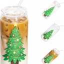 Christmas Gifts, 18oz Color Changing Christmas Glass Cups with Lids and Straw, Glass Tumbler Iced Coffee Drinks Cups for Holiday Party (1 Pack)