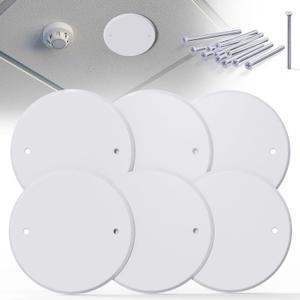 6 Pcs Smoke Detecte Cover Plate, 5 Inch Metal Round Blank Ceiling Cover Plate, Junction Box Covers For Outlet And Wall Light Hole, Electrical Box Covers With Hole Spacing 3.5 Inch