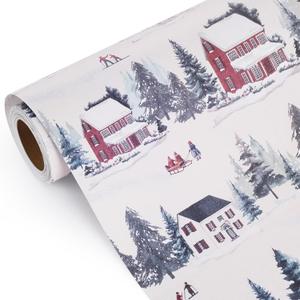 Aimyoo Christmas Wrapping Paper - 17 Inch x 32.8 Fee Mini Roll - Winter Town & Green Trees Design for Welcome-home Gift Wrap