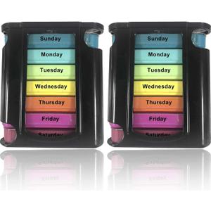 Stackable Daily Pill Organizer - 2 Pack, 4 Times a Day Weekly Medication Reminder - Premium Weekly AM/PM Pill Box with 7 Individual Stacking Cases, a Everyday Medicine Organizer for Vitamins