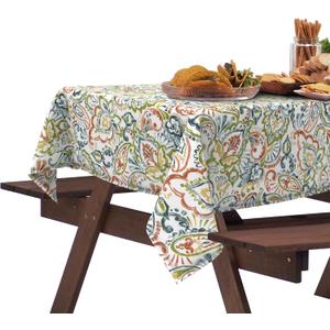 DYTXIII Outdoor Rectangle Tablecloth with Umbrella Hole and Zipper 84" x 60", Water Repellent Floral Picnic Cover, Fade & Wrinkle Resistant Tablecloth for Patio/Garden/Party Table, Paisley Botanical