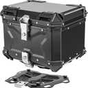 Motorcycle Top Case 45L, Aluminum Motorcycle Trunk, Waterproof Lockable Tail Box, Large Capacity Storage for Touring Travel, Anti-Theft Design, Easy Install, Universal Fit, Black