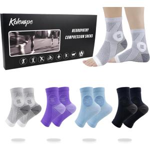 4Pairs Neuropathy Socks for Women and Men, Toeless Compression Socks for Neuropathy Pain Relief, Open Toe Foot Compression Sleeves for Plantar Fasciitis, Arch Support and Ankle Support