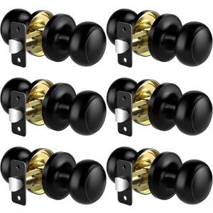Passage Door Knobs, 6 Pack Matte Black Door Knobs, Hallway Closet Non-Locking Interior Doorknobs, Round Door Handles Keyless Reversible for Left/Right Handed Doors