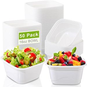 LemonRoad 100 Pcs 16 oz Square Plastic Serving Bowl Disposable Cereal White Stackable Plastic Square Soup Bowl for Snack Candy Fruit Container Buffet Salad Bar Winter Christmas Party Supplies