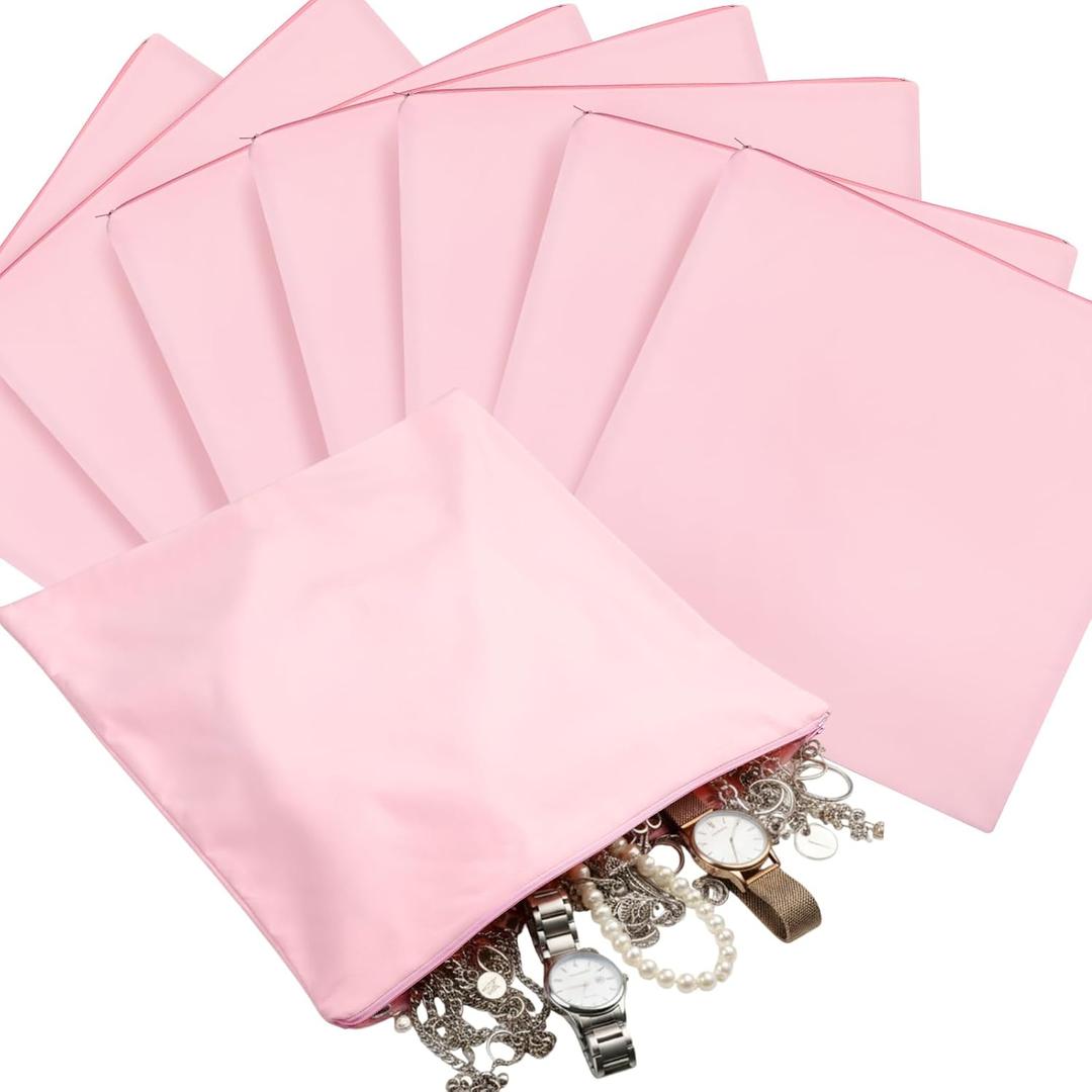 Sanwuta 8 Pcs Zippered Silver Storage Bags Anti Tarnish Silver Pouches Keeper Jewelry Storage Protector Bags(18 x 18 Inch,Pink)