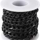 Beadthoven 1 Roll 16.4 Feet Aluminium Curb Chains 12x7x2mm Black Twisted Links Cable Necklace Chain Unwelded with Spool for Jewelry Making