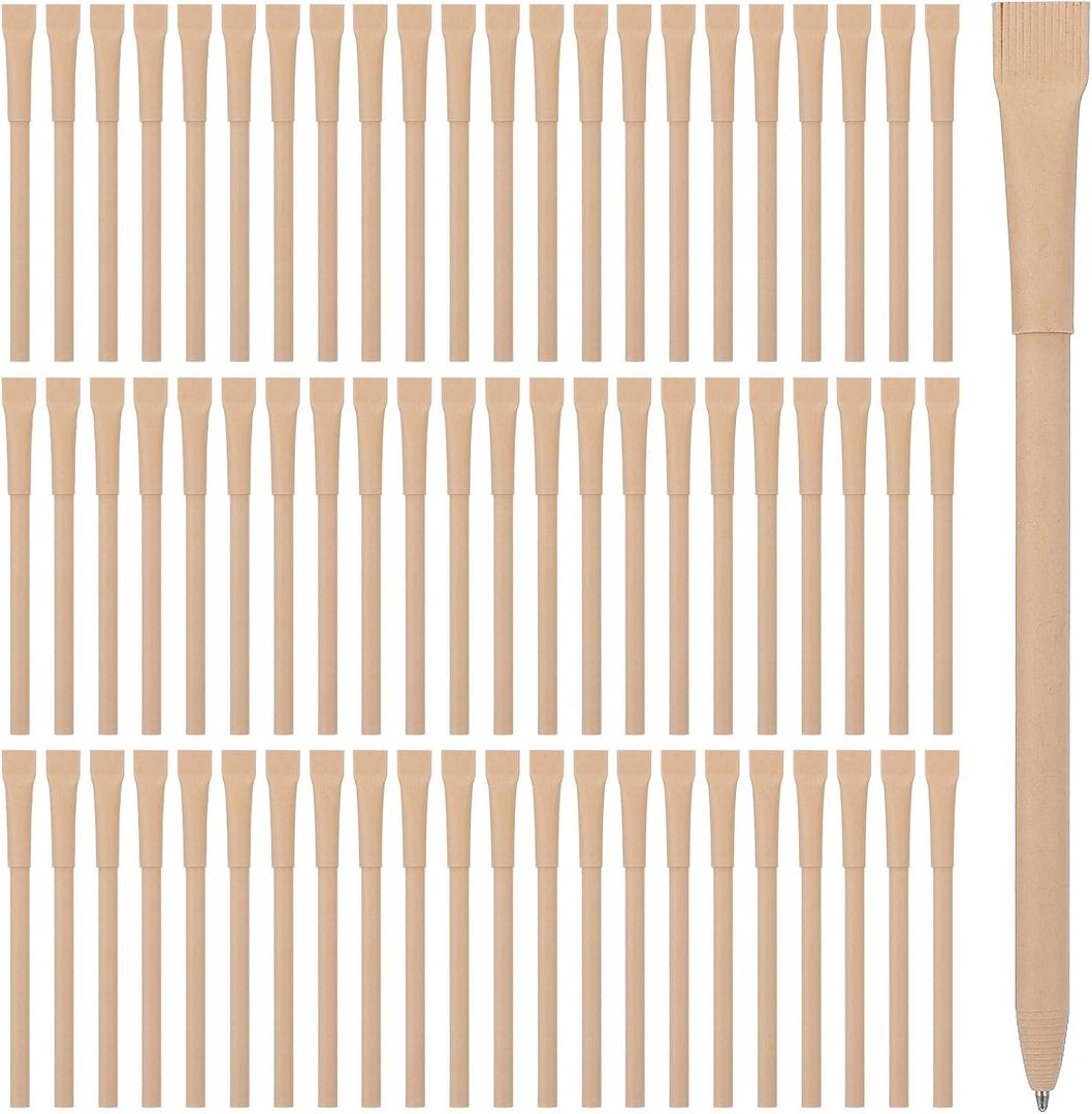100pcs Paper Pens with Black Ink - Eco-Friendly Recyclable Cardboard Barrel Pens, Bullet Tip 1.0mm for Smooth Writing, Office School Supplies
