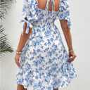 MakeMeChic Women's Maternity Dress Summer Beach Sundress Floral Puff Sleeve Baby Shower Dress (L)