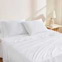 Linen Closet 100% Organic Cotton Twin Sheet 3 Pcs Set, Cotton Sheets with 16 Deep Pocket, Arctic White | Bed Sheets for College Dorm Essential, Crisp & Breathable, Percale, Comfy, Naturally Cooling