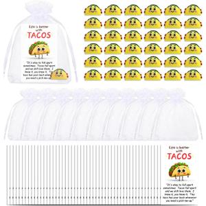 Bulk Encouragement Appreciation Gifts for Taco Lovers, Students, Employees, Coworkers, Teachers, Therapy Clients Mini Taco Figurines with Inspirational Cards Small Pocket-Sized Comfort Tokens 100 Set