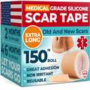 Medical Grade Silicone Scar Tape - 1.6x150 - Visible Difference on Keloid & -Section - Reusable Silicone Scar Sheets - Easy to Use