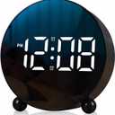 Digital Alarm Clock, Round LED Display Alarm Clock, Small Digital Clock with Double Bell, 3 Adjustable Brightness Levels, Silent Desk Clock, Loud Bell Bedside Alarm Clocks for Bedroom Office (Black)