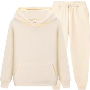 CHAIRAY Women's Hoodie Tracksuit Sweatsuits for Mens Set 2 Piece Hooded Sweatshirts and Sweatpant Sets Jogger Sweatsuit (Beige, Size S)