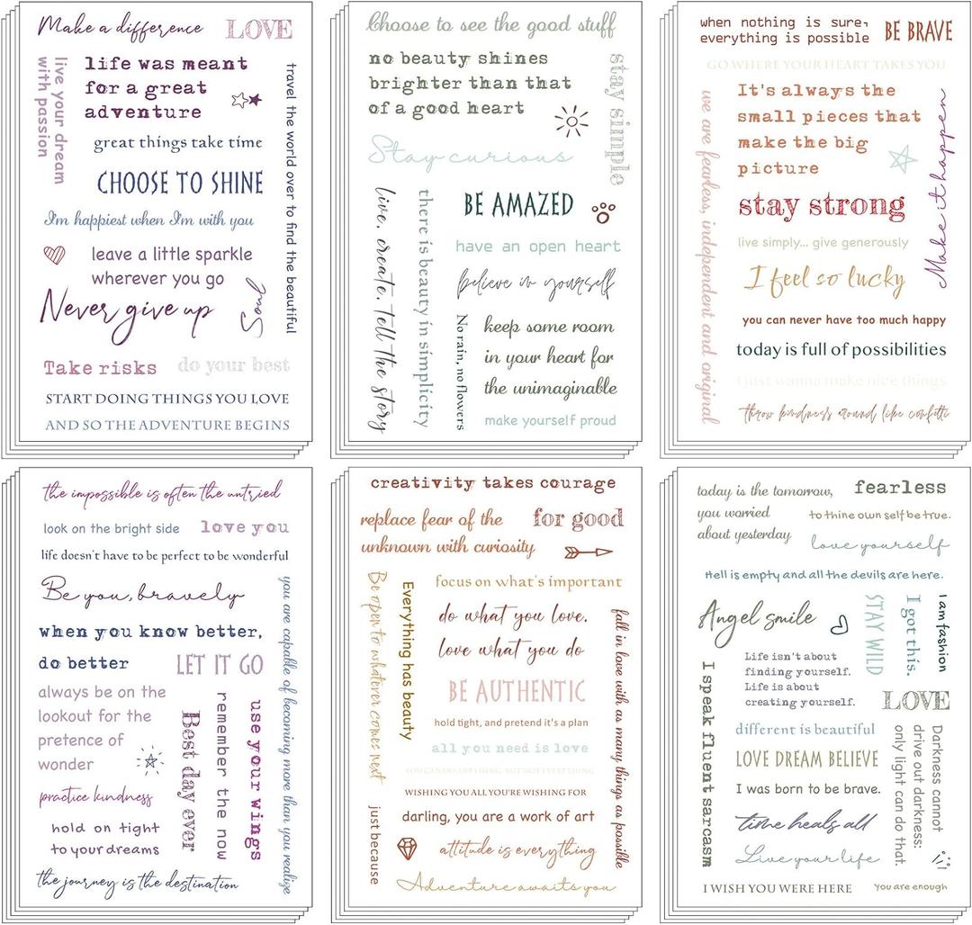 48 Sheets Inspirational Quotes Stickers Aesthetic Sayings Decal Motivational Words Handwritten Letters Gift for DIY Crafts Journaling Scrapbook Planner Appreciation Supplies, 8 Styles (Colorful)