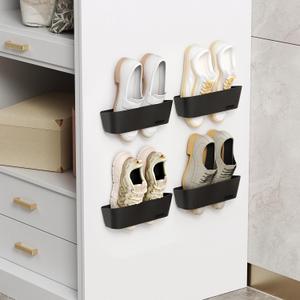 DegMongee 4Pack Wall Mounted Shoe Rack with Sticky Strips, Space Saving Hanging Shoe Rack, NoDrill Hanging Shoe Shelves, Ideal for RV, Campers, Door, Wall, Closet