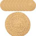 14'' Round Woven Placemats Set of 10 - Natural Extra Wide Placemats Braided Heat Resistant Placemats Farmhouse Boho Fringe Place Mats Wipeable Circle Wicker Placemats, Nature