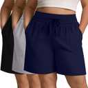 3 Pack Women's Plus Size Shorts, Drawstring Sweat Shorts Loose Lounge Running Athletic Shorts with Pockets (2X-Large, Black, Navy Blue, Light Gray)