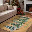 Tinideya Vintage Christmas Area Rug 3x5ft Brown Xmas Trees Indoor Outdoor Rug Merry Christmas Door Mat Nonslip Washable Kitchen Carpet Holiday Decor Foldable Floor Cover for Living Room Bedroom Dining