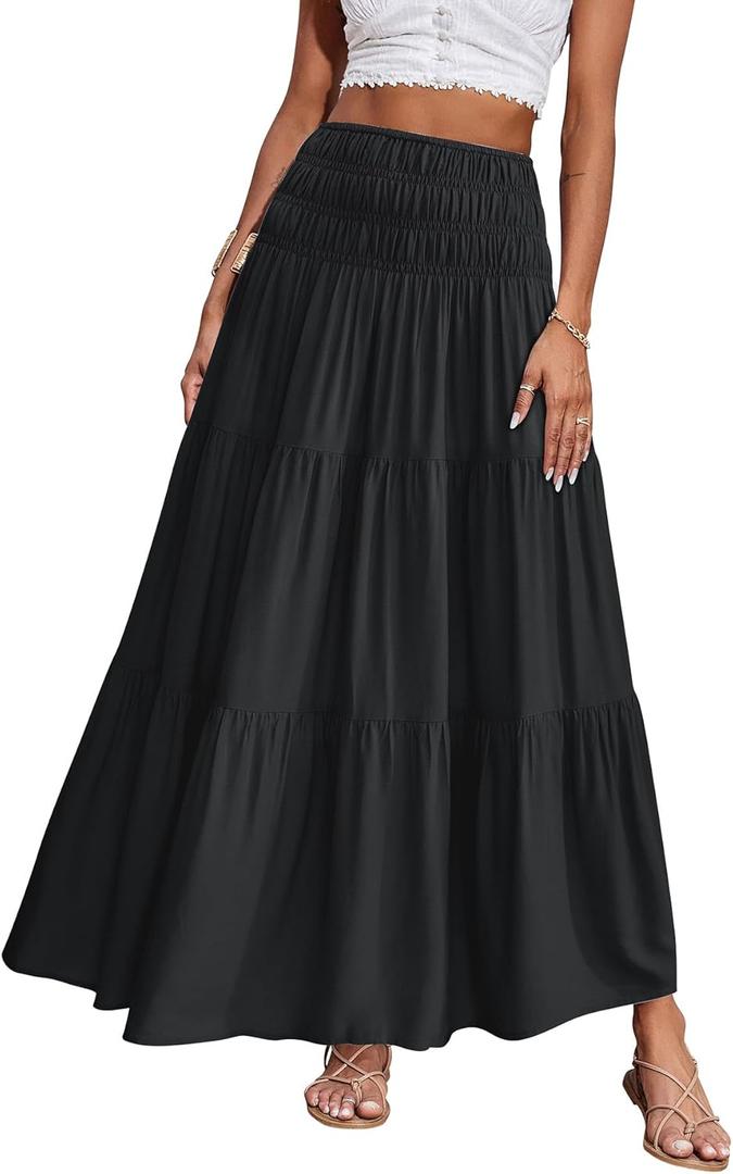 CFLONGE Summer Maxi Skirts for Women 2025 Fashion Boho Long Skirt Trendy Floral High Waist A Line Beach Skirt Vacation Outfit, XL