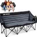 Huskfirm 3 Person Camping Chairs Folding Double Camping Chair Portable Oversized Loveseat Padded Camp Chair Heavy Duty Camping Couch for Adults Outdoor Lawn with Two Cup Holders and Carry Bag, 78 Inches X 18 Inches X 36.6 Inches