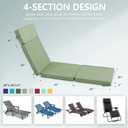 80 x 26 Inch Outdoor Chaise Lounge Cushions Set of 2 - Removable Cover, 4-Section Design, Water-Repellent & Fade-Resistant, 6 Tie Straps, Replacement for Patio & Pool Chairs - Sage Green, 80''x26'' | 2 Pack
