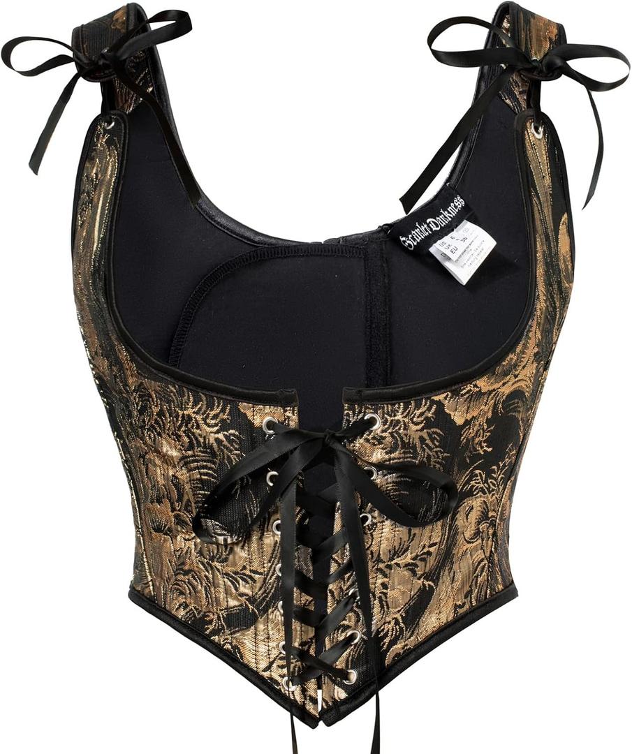 Scarlet Darkness Corset Tops for Women Renaissance Underbust Corset Boned Lace Up Corsets (14, Black Gold)