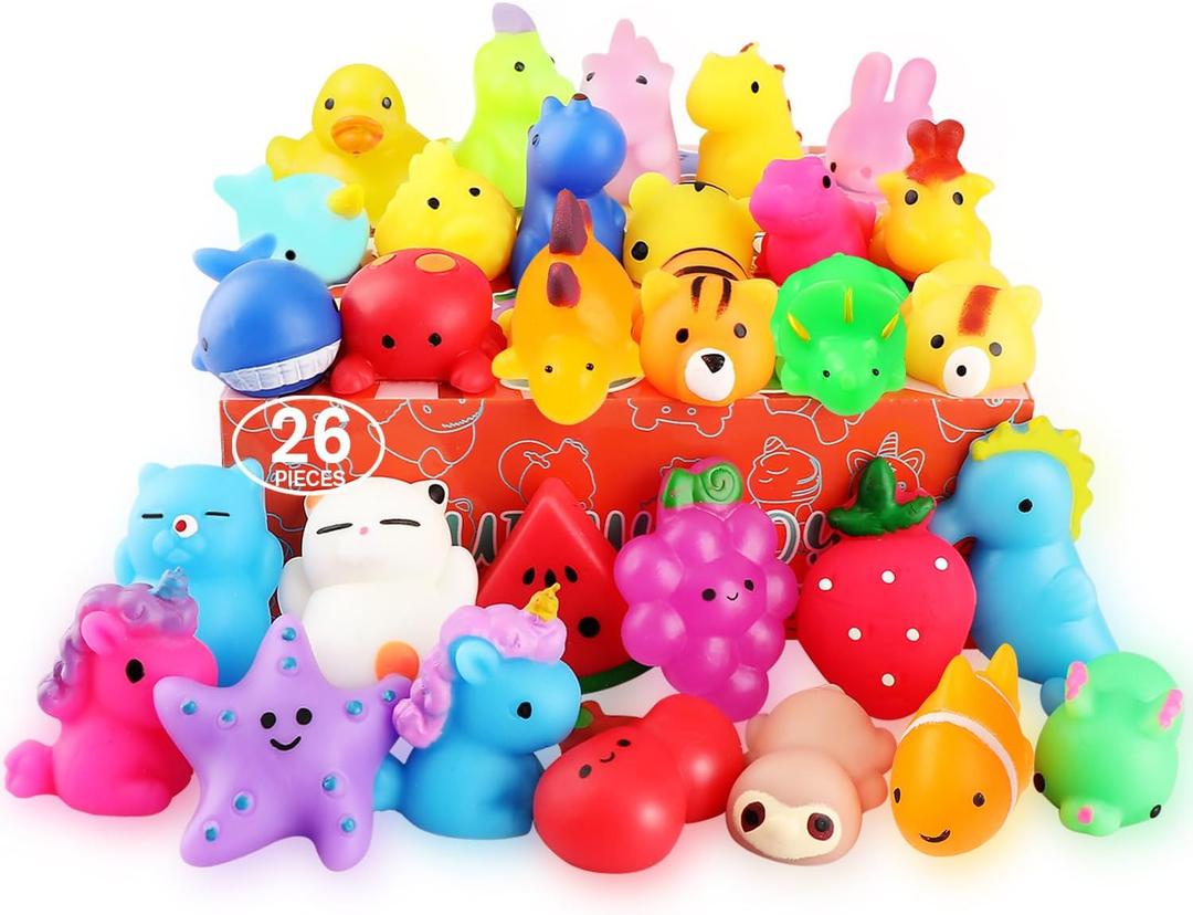 Squishies, 26 Pack Mochi Squishy Toys - Kawaii Cat Squishys Slow Rising Animals - Party Favors, Goodie Bag, Birthday Gifts, Mini Squishies Stress Reliever Toy