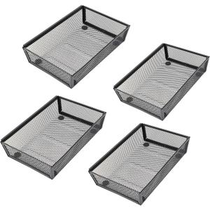 Mesh Tray Kitchen Drawer Utensil Cutlery Tray Office Supplies with Inter-locking Arm Drawer Dividers Organizer for Silverware, Flatware, Home,Office, School,Bedroom(9X64pack) Black