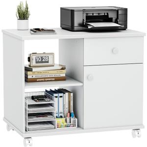 Quikraen Rolling File Cabinet Mobile Filing Cabinets with Doors, Adjustable Shelves Storage Cabinet, Lateral Printer Stand with Drawer for Office Supplies Mobile Filing Cabinet White, 23.6 x 22 x 15.7 inches