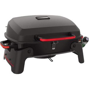820-0065C 1 Burner Portable Gas Grill for Camping, Outdoor Cooking , Outdoor Kitchen, Patio, Garden, Barbecue with Two Foldable legs, Red + Black