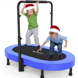 ANCHEER 56" Double Mini Trampoline for Kids, Mini Rebounder with 5-Level Adjustable Handle, Parent-Child Trampoline for Kids, Max Load 220lbs, Fun for Indoor/Outdoor (Training Blue)