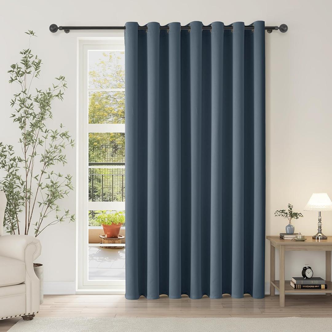 ChrisDowa Room Divider Curtain 90 Inches Long, Wide Blackout Sliding Door Curtain for Bedroom, Room Darkening Privacy Window Curtain for Patio Door (1 Panel Set, Stone Blue, 100 x 90 Inch)