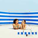 Beach Wind Screen 15.7ft Wind Blocker Beach Barrier Blue White Privacy Screen with Wooded Poles Mallet and Bag for Outdoor Summer Vacation