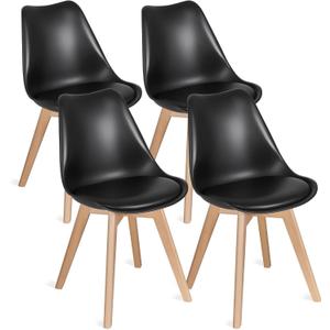 VECELO Dining Chairs Set of 4, Mid-Century Modern Kitchen & Dining Room Chairs, PU Leather Upholstered Seat, Solid Wood Legs, Armless, Non-Slip Feet, Black