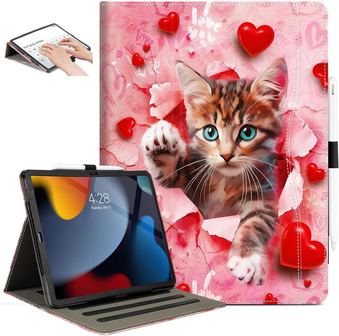 Lokigo for iPad Air 13 Inch Case M3/M2(2025/2024), iPad Pro 12.9 Case (6th/5th/4th/3th Gen 2022/2021/2020/2018) with Pencil Holder, Support Touch ID and Auto Wake/Sleep (Pink Cat)