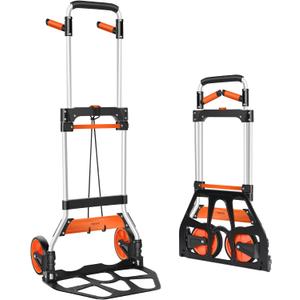 Dolly Cart, 309 lb Aluminum Folding Hand Truck with Swivel Handle, Heavy Duty Utility Dolly Foldable Trolley with Elastic Cord, 7 Inch Wheels for Moving, Warehousing, Shopping and More