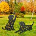 Metal Dog Garden Decor for Outside, 17 Inch Labrador Dog Gifts for Women Men, Rust-Proof Garden Stakes Black Silhouette Yard Art Statues, Yard Decorative for Patio Lawn Ornaments, Set of 2