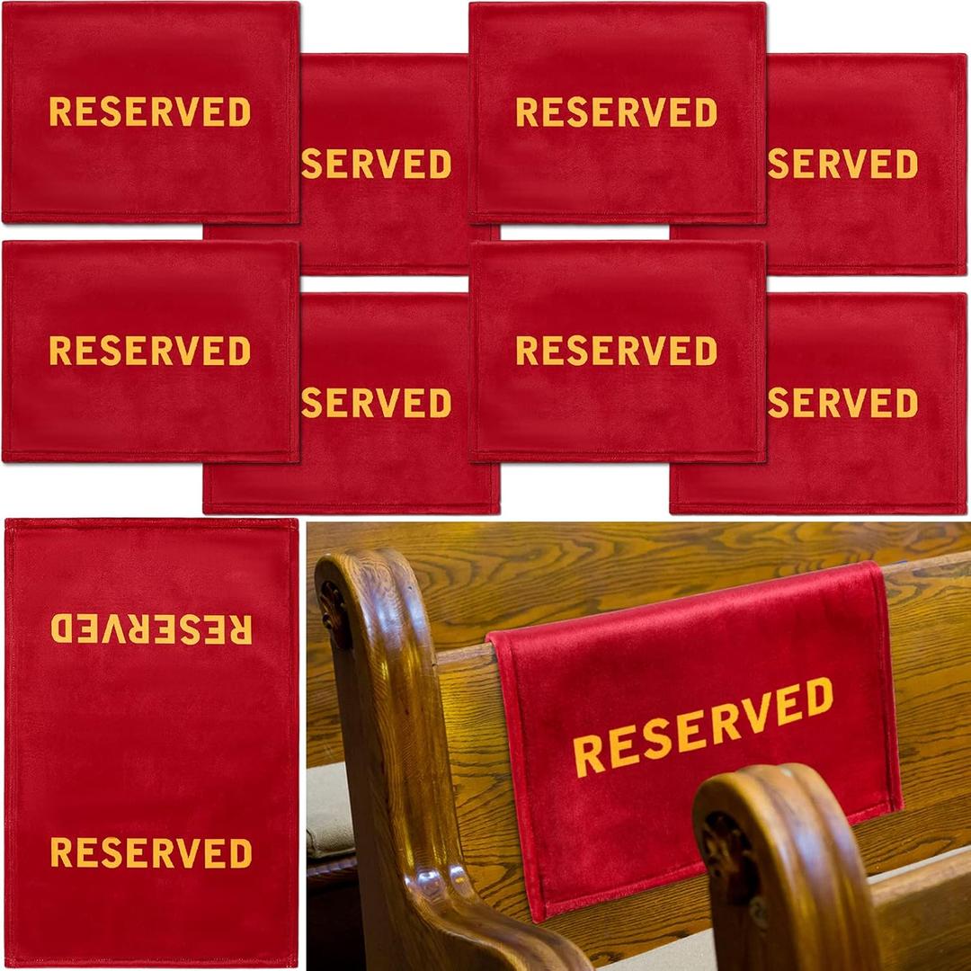Tudomro Reserved Signs for Pews Chairs Flannel Reserved Pew Cloths Seating Signs Placeholder for Church Wedding Seats Decoration(Red, Gold,8 Pieces)
