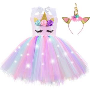 ZeroStage Sequin LED Light Unicorn Costume for Girl Birthday Decorations Halloween Christmas Party Outfit Princess Tutu Dress (3-4T, Pink)