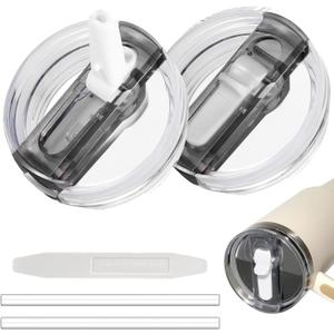 2 Pack 30 oz Tumbler Flip Straw Lid for Stanley Quencher ProTour Leak Proof Lid Replacement for Stanley H2.0 Quencher, Spill Proof Reusable Lid for Stanley Cup Accessories (Light Cream*2, 30 oz)